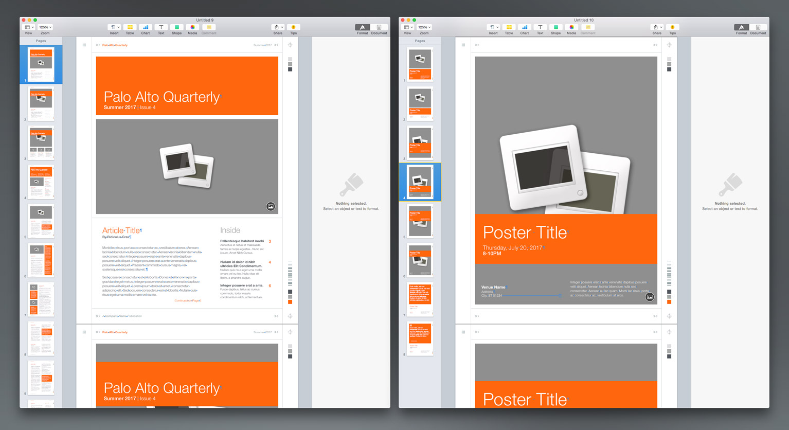 Our starting point: a new Newsletter Template and a Poster Template we'll draw elements from.