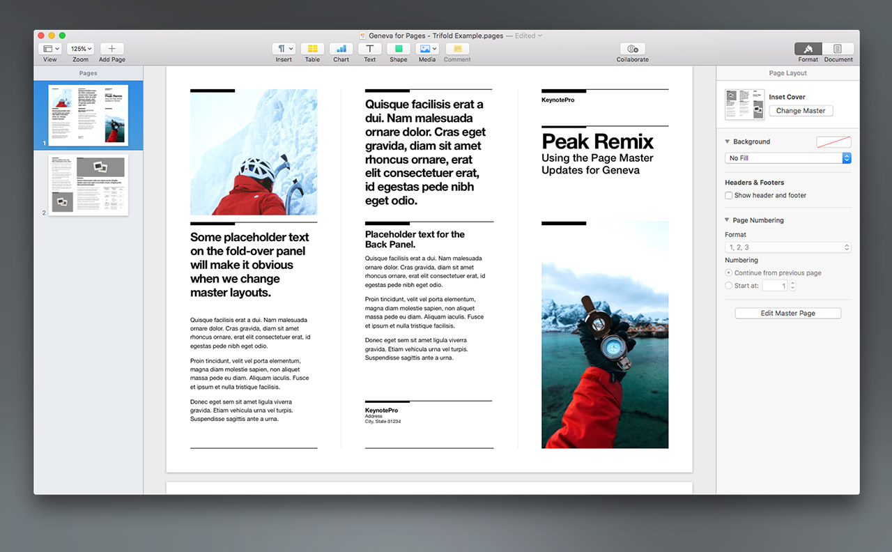 As we've changed Master styles, Pages intelligently adapts elements wherever they're mapped to each other.